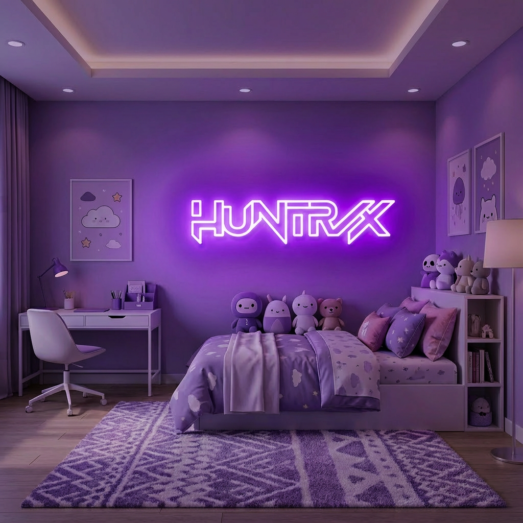 KPop Demon Hunters Huntrix Purple Neon Sign For Bedroom Decor For Kids