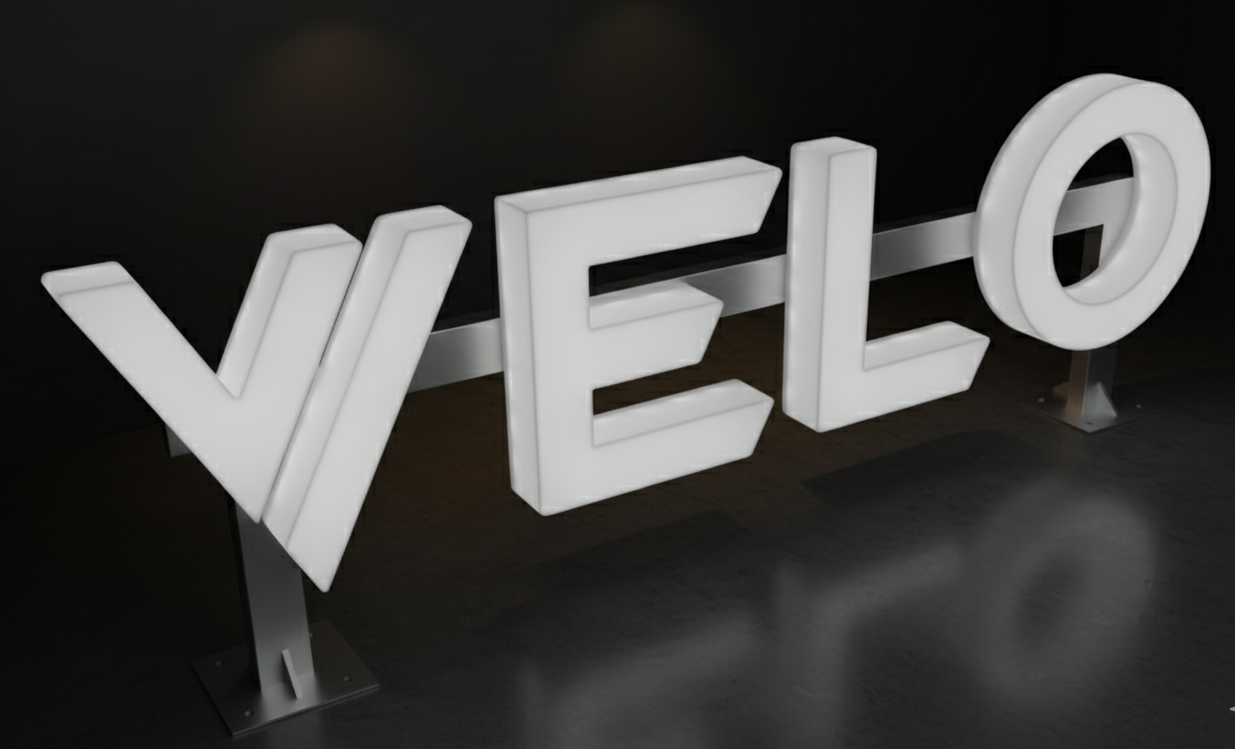 White LED sign front and side lit 