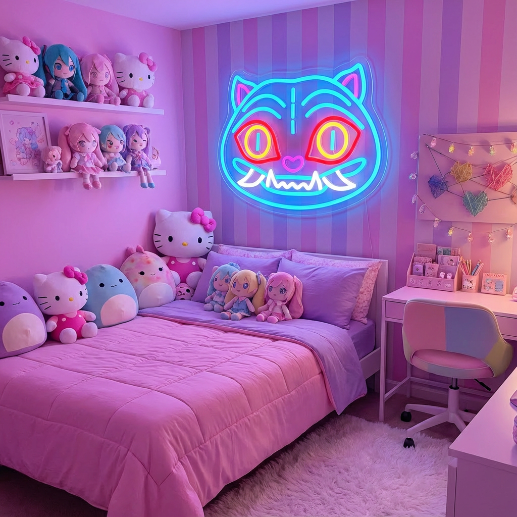 kpop demon hunters kpdh derpy tiger cat neon sign