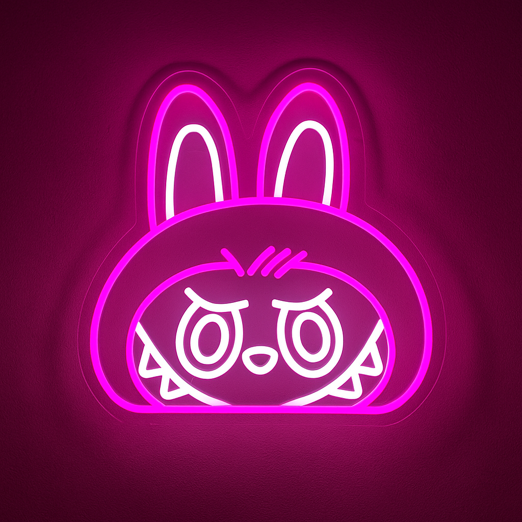 pink Neon sign labubu kawaii